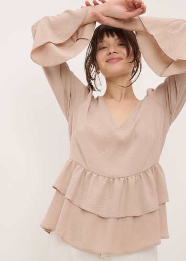 Stone V-Neck Ruffle Blouse
