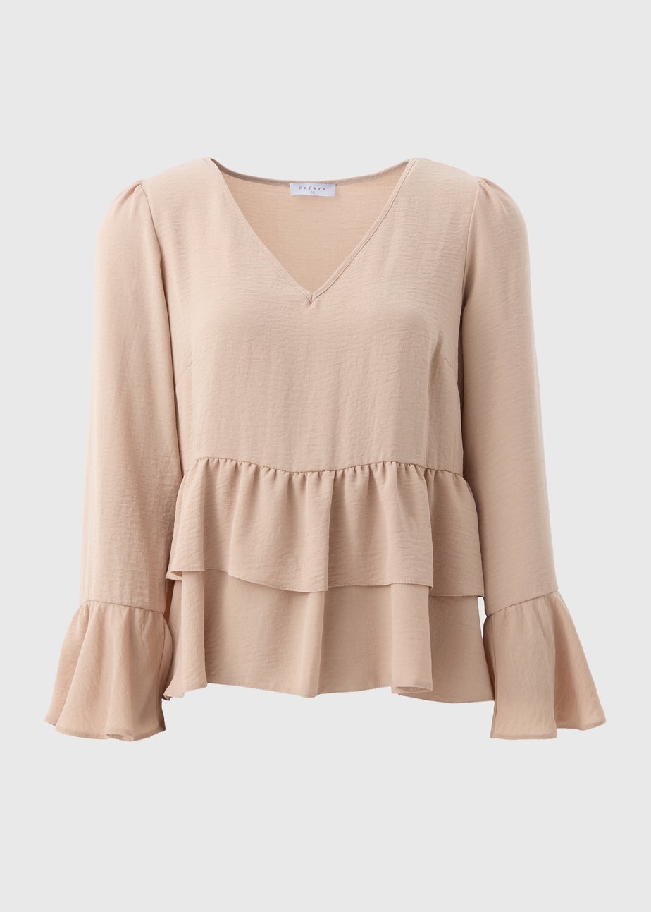 Stone V-Neck Ruffle Blouse
