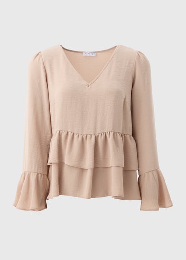 Stone V-Neck Ruffle Blouse
