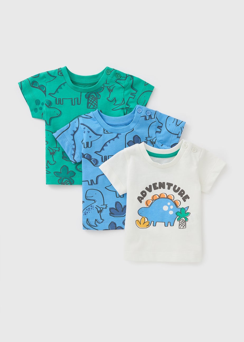 3 Piece Baby Multicolour Dino T-Shirts (Newborn-23mths)