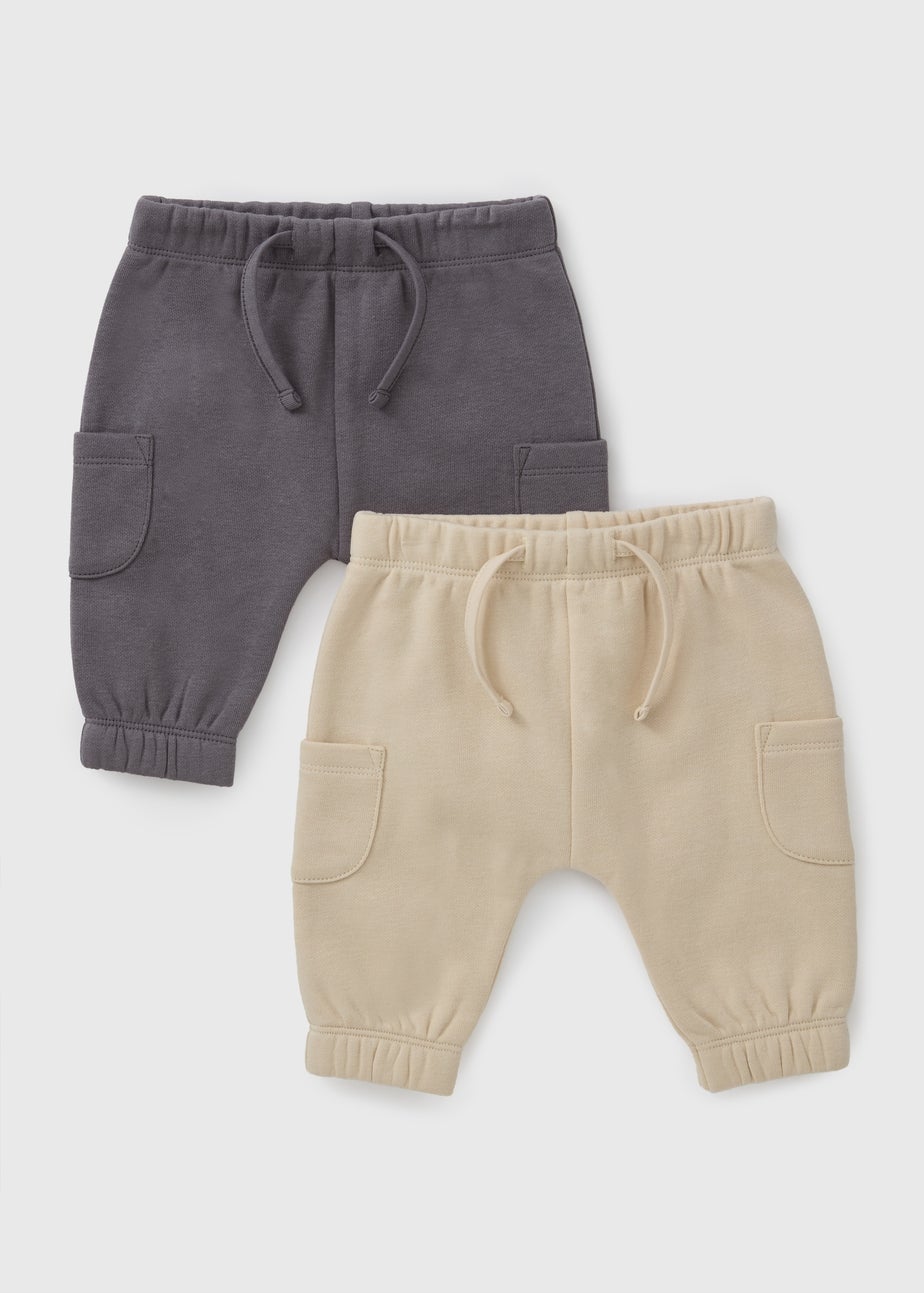 2 Pack Baby Stone Cargo Jogging Bottoms (Newborn-23mths)