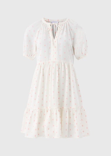 White Dobby Tiered Smock Mini Dress
