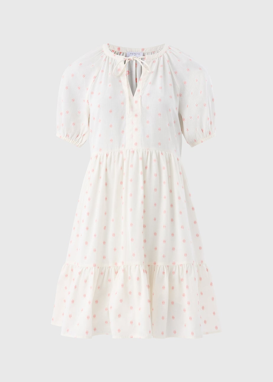 White Dobby Tiered Smock Mini Dress