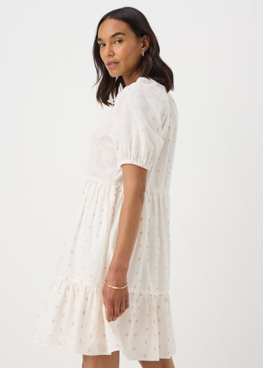 White Dobby Tiered Smock Mini Dress