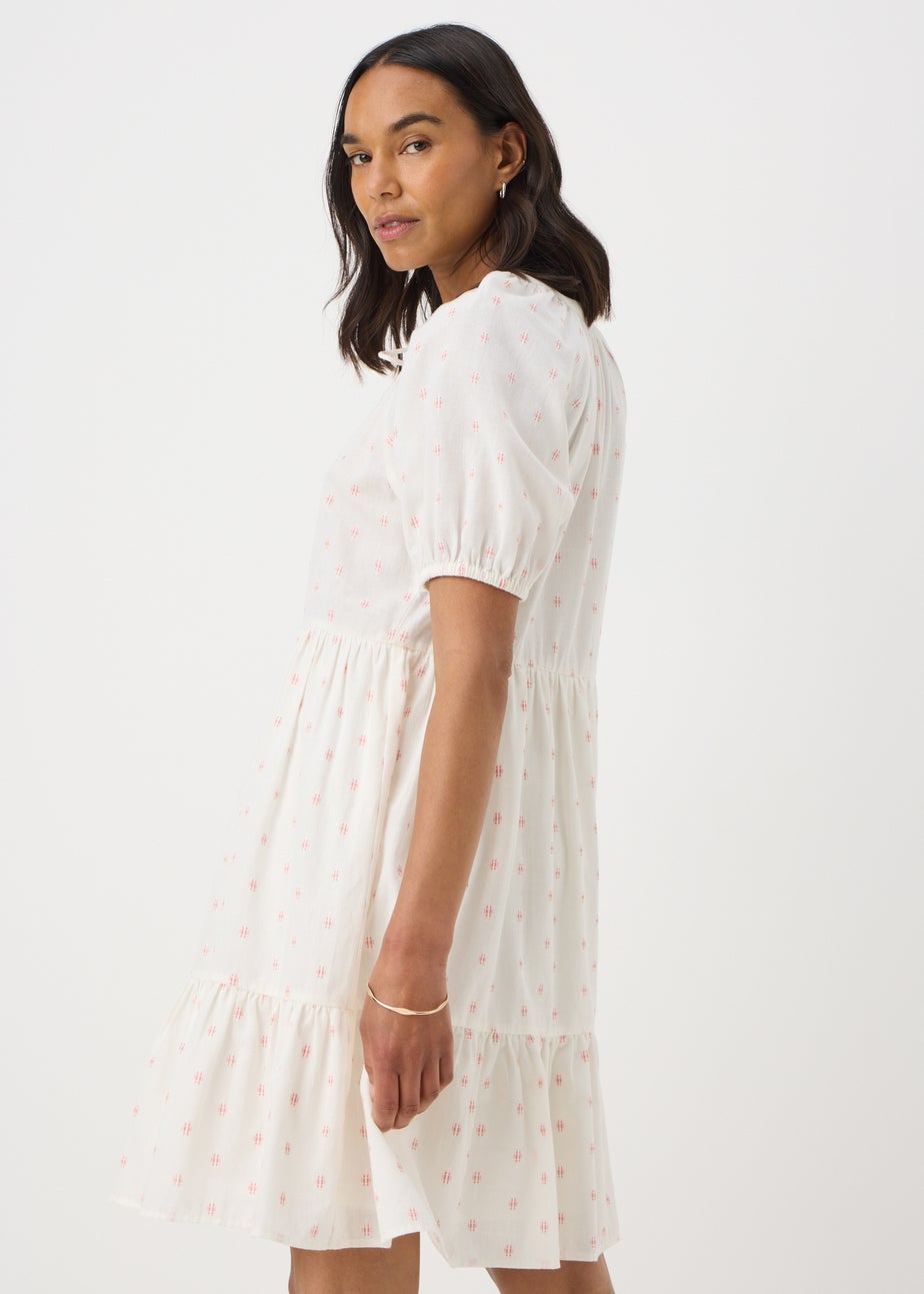 White Dobby Tiered Smock Mini Dress