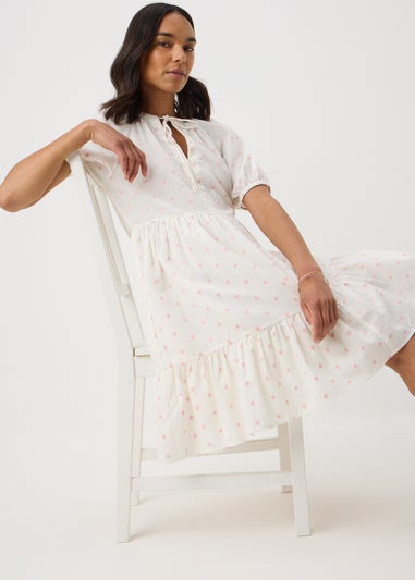 White Dobby Tiered Smock Mini Dress