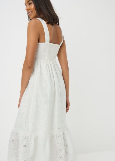 White Broderie Anglaise Square Neck Midi Dress