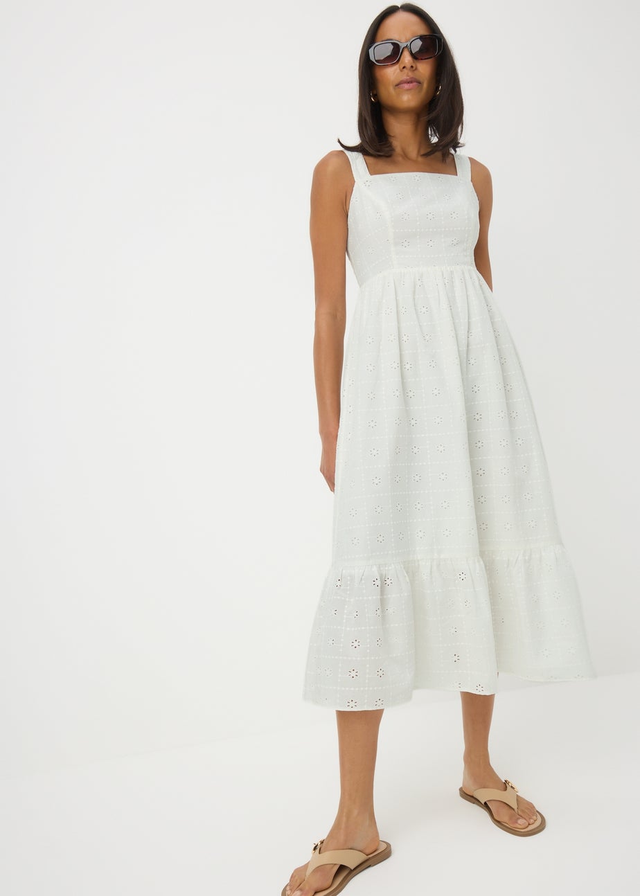White Broderie Anglaise Square Neck Midi Dress