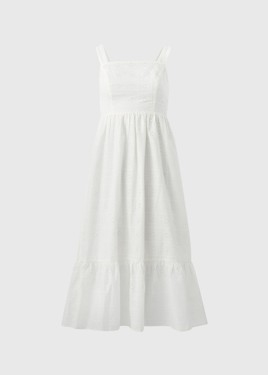 White Broderie Anglaise Square Neck Midi Dress