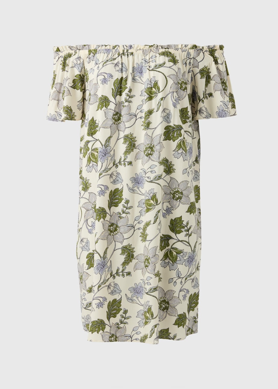 Cream Floral Bardot Mini Dress