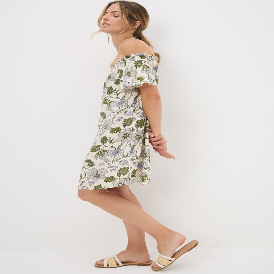 Cream Floral Bardot Mini Dress