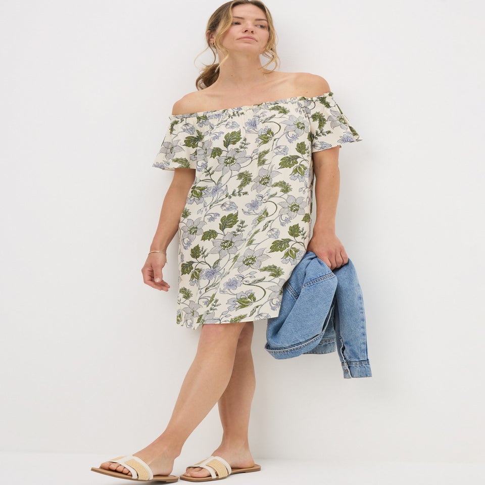 Cream Floral Bardot Mini Dress