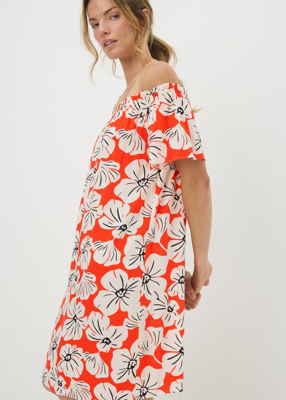 Red Floral Bardot Mini Dress