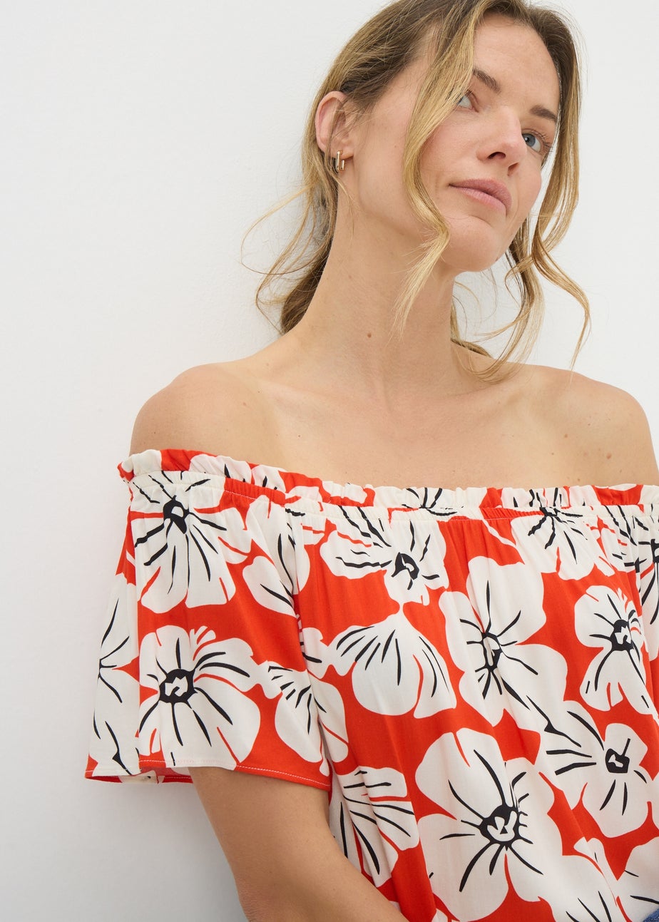 Red Floral Bardot Mini Dress