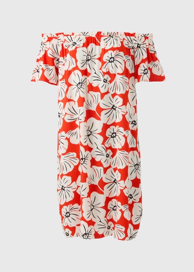 Red Floral Bardot Mini Dress
