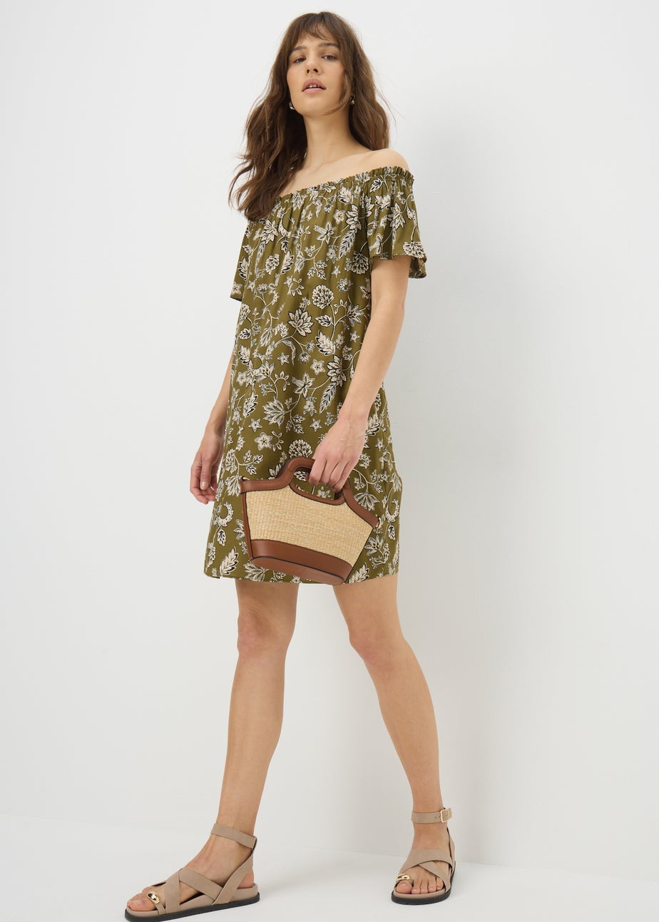 Green Paisley Print Bardot Mini Dress