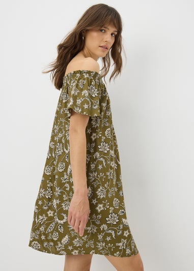 Green Paisley Print Bardot Mini Dress