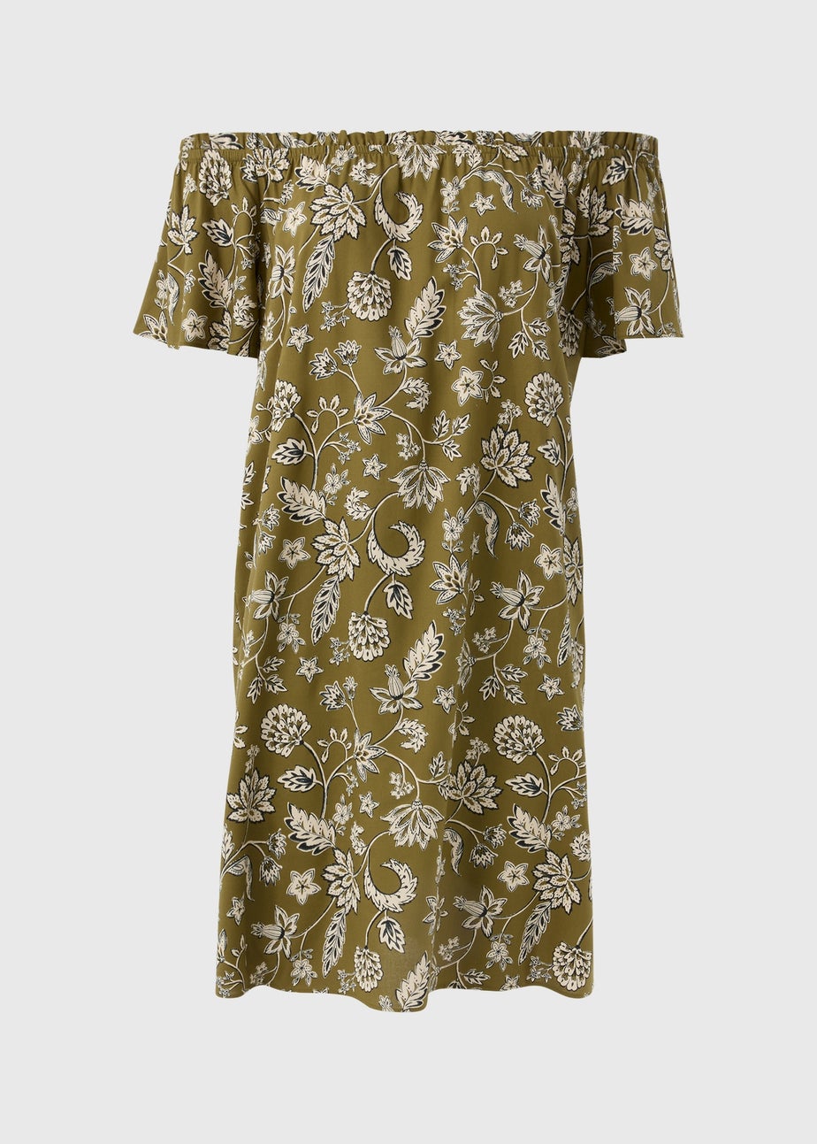 Green Paisley Print Bardot Mini Dress