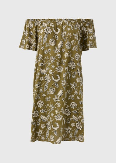 Green Paisley Print Bardot Mini Dress