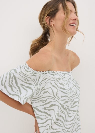 Green Zebra Bardot Mini Dress