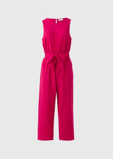 Pink Linen Blend Tie Waist Jumpsuit