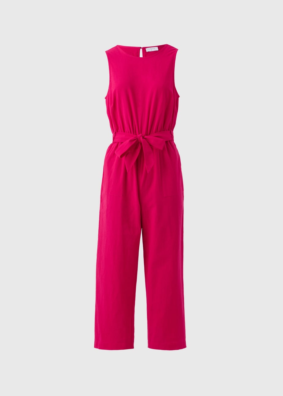 Pink Linen Blend Tie Waist Jumpsuit