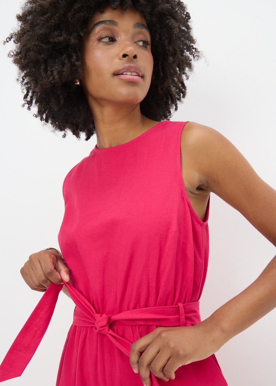 Pink Linen Blend Tie Waist Jumpsuit