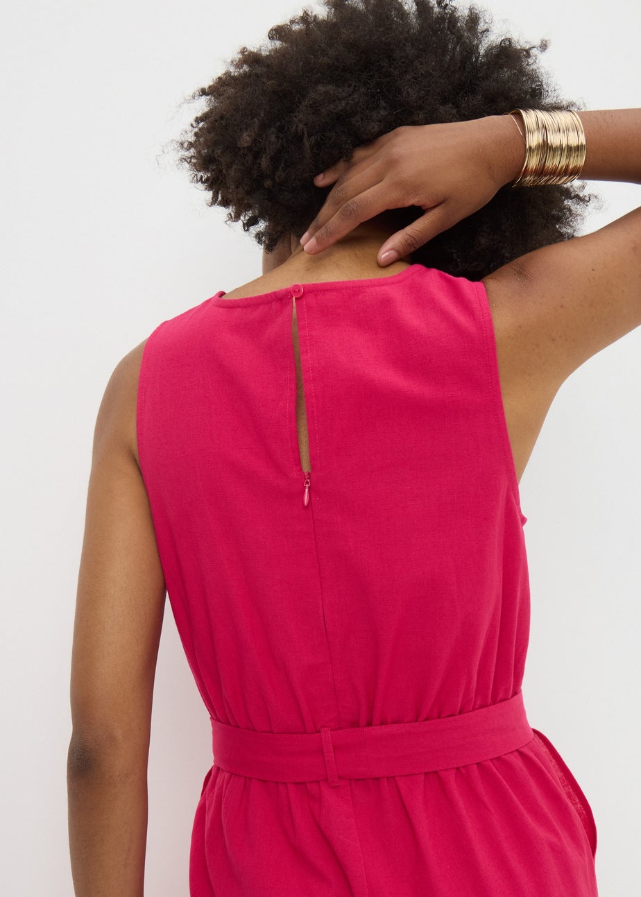 Pink Linen Blend Tie Waist Jumpsuit