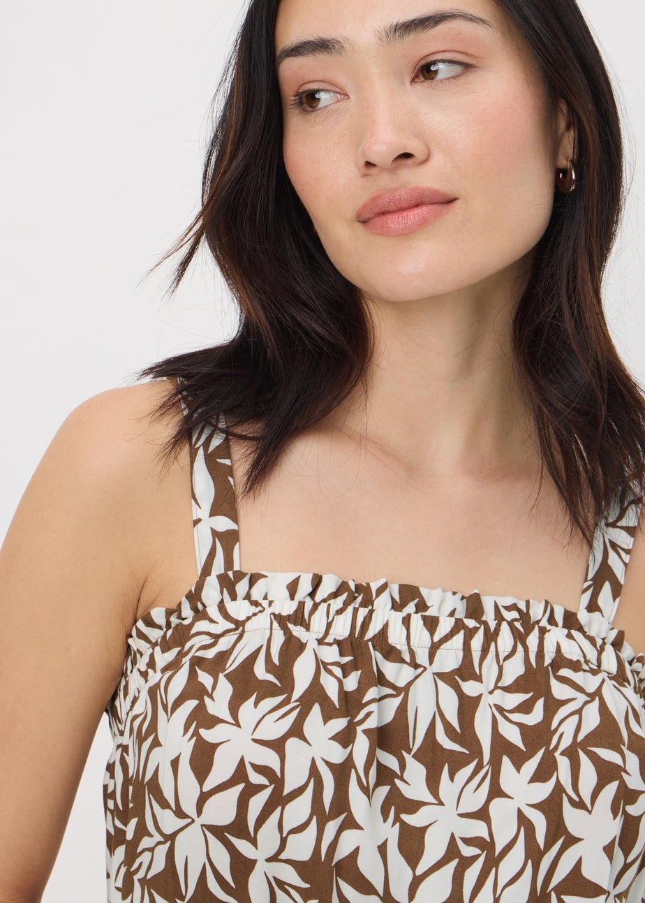 Brown Leaf Print Playsuit
