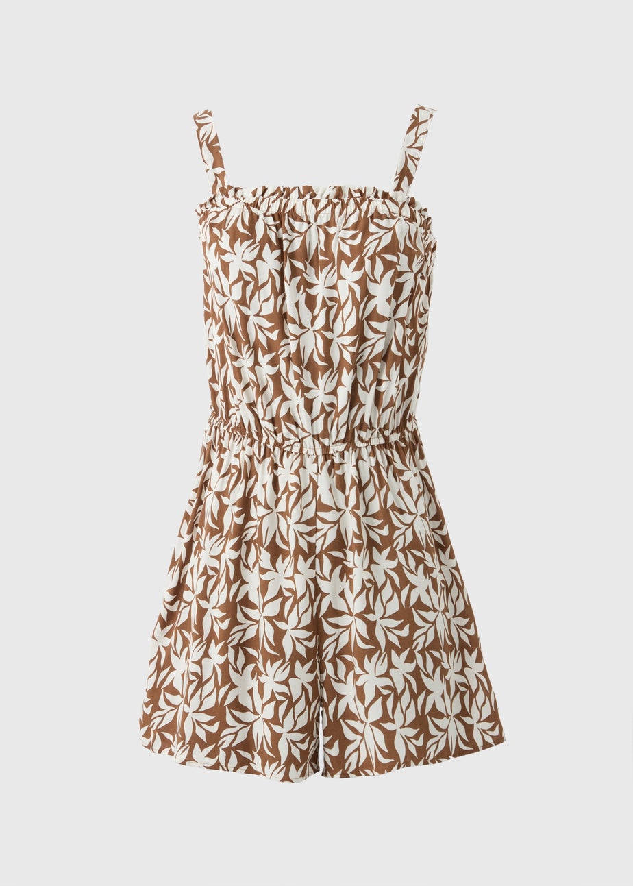 Brown Leaf Print Playsuit