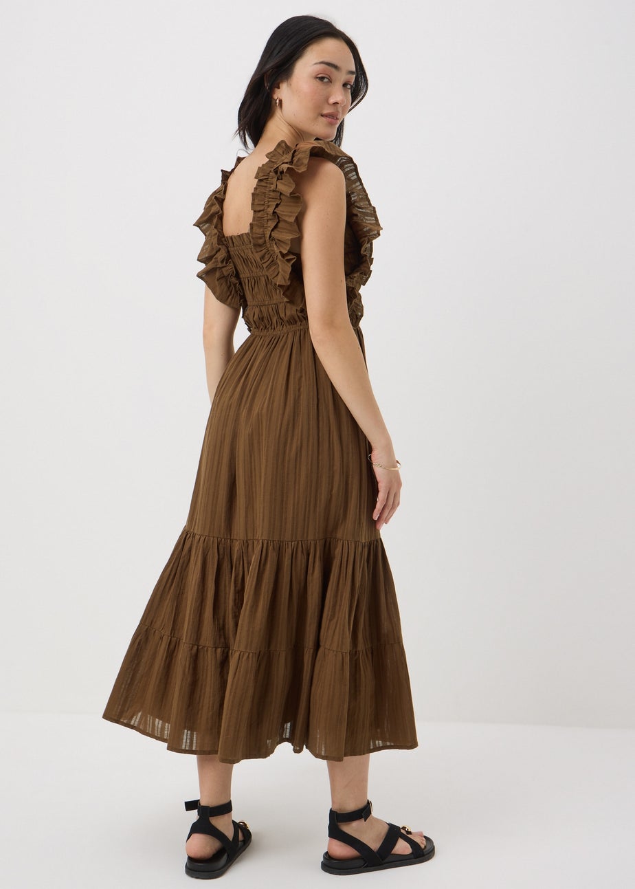 Brown Frill Midi Dress