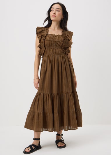Brown Frill Midi Dress