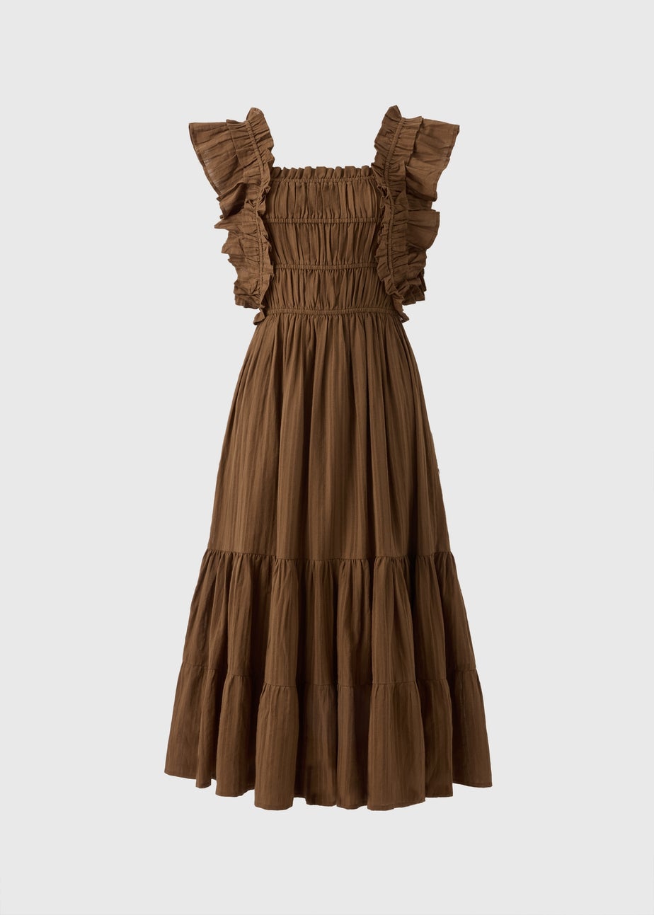 Brown Frill Midi Dress