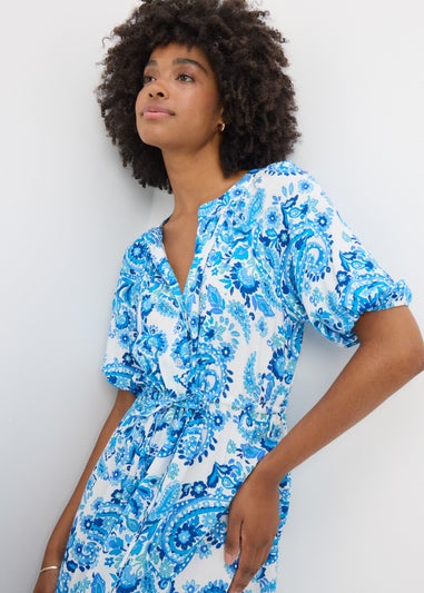 Blue Paisley Raglan Shirt Dress