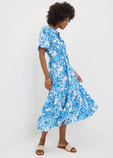 Blue Paisley Raglan Shirt Dress