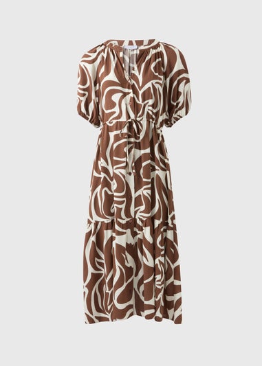 Brown Abstract Shirt Midi Dress