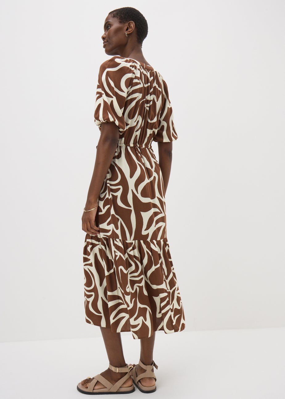 Brown Abstract Shirt Midi Dress