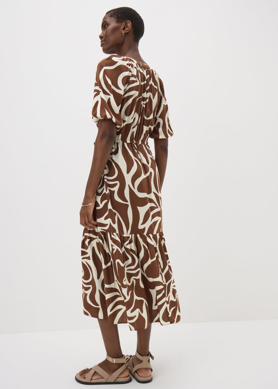 Brown Abstract Shirt Midi Dress