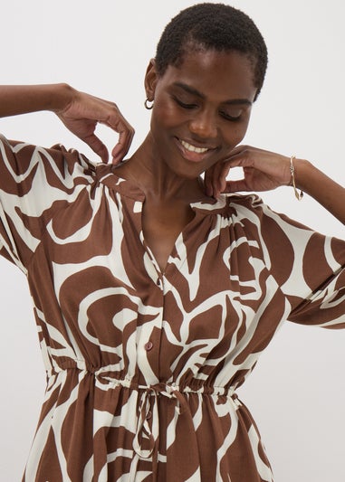Brown Abstract Shirt Midi Dress