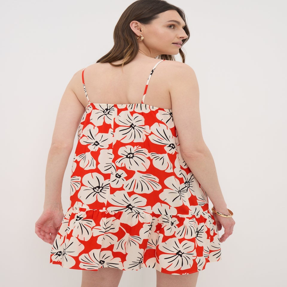 Red Floral Print Mini Cami Dress