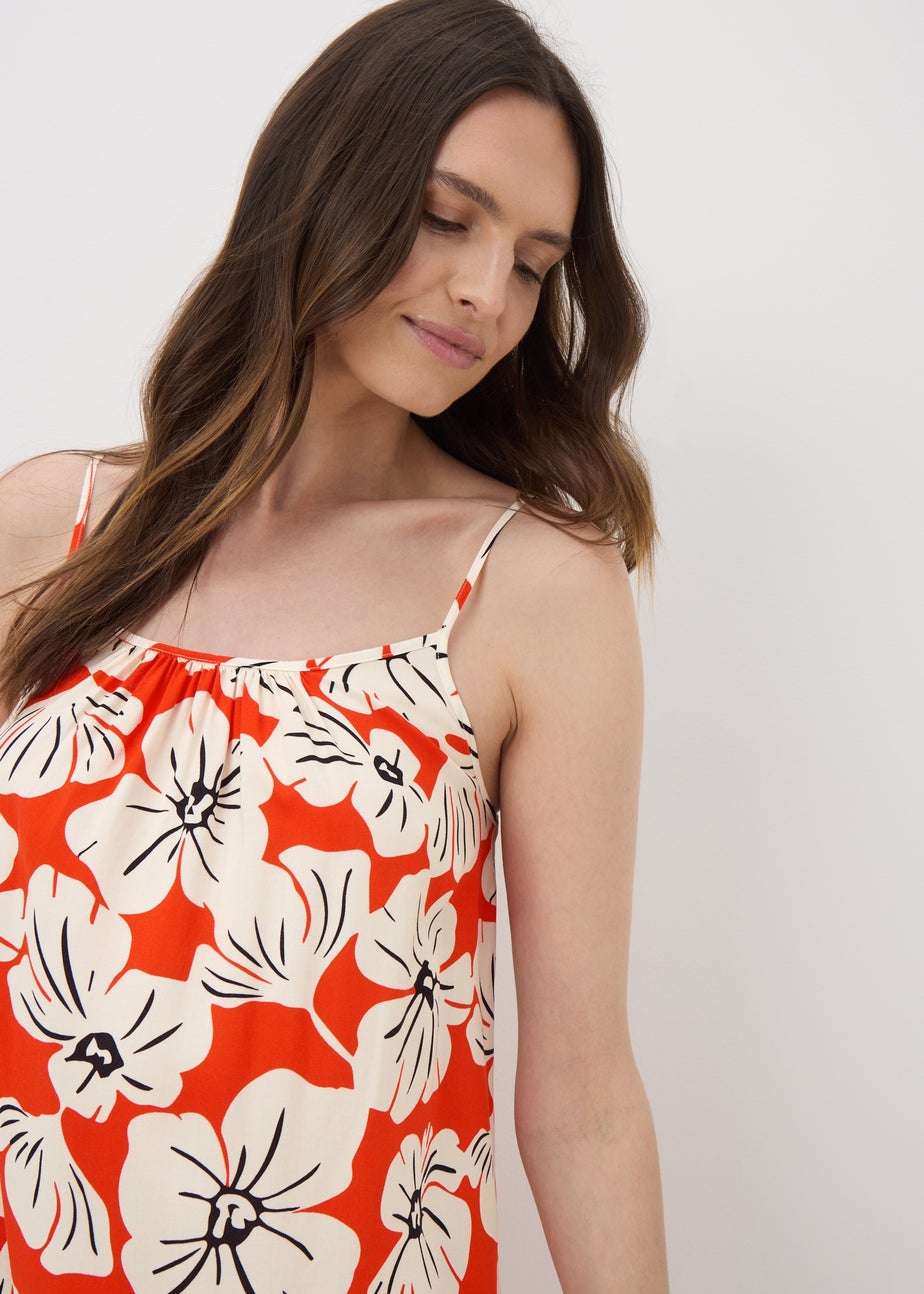 Red Floral Print Mini Cami Dress
