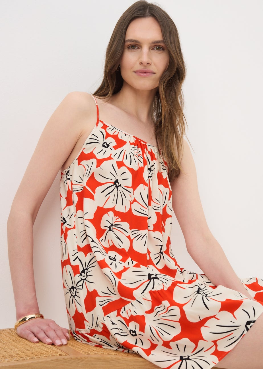Red Floral Print Mini Cami Dress