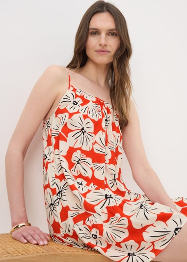 Red Floral Print Mini Cami Dress