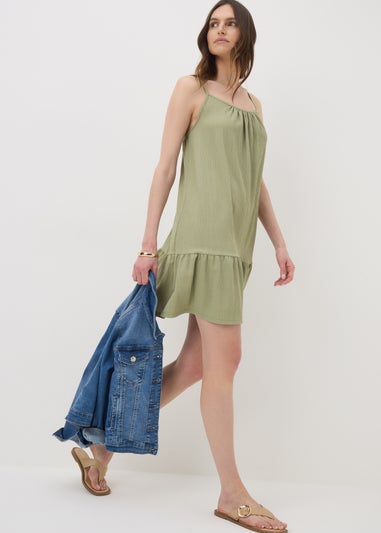 Sage Green Crinkle Mini Cami Dress