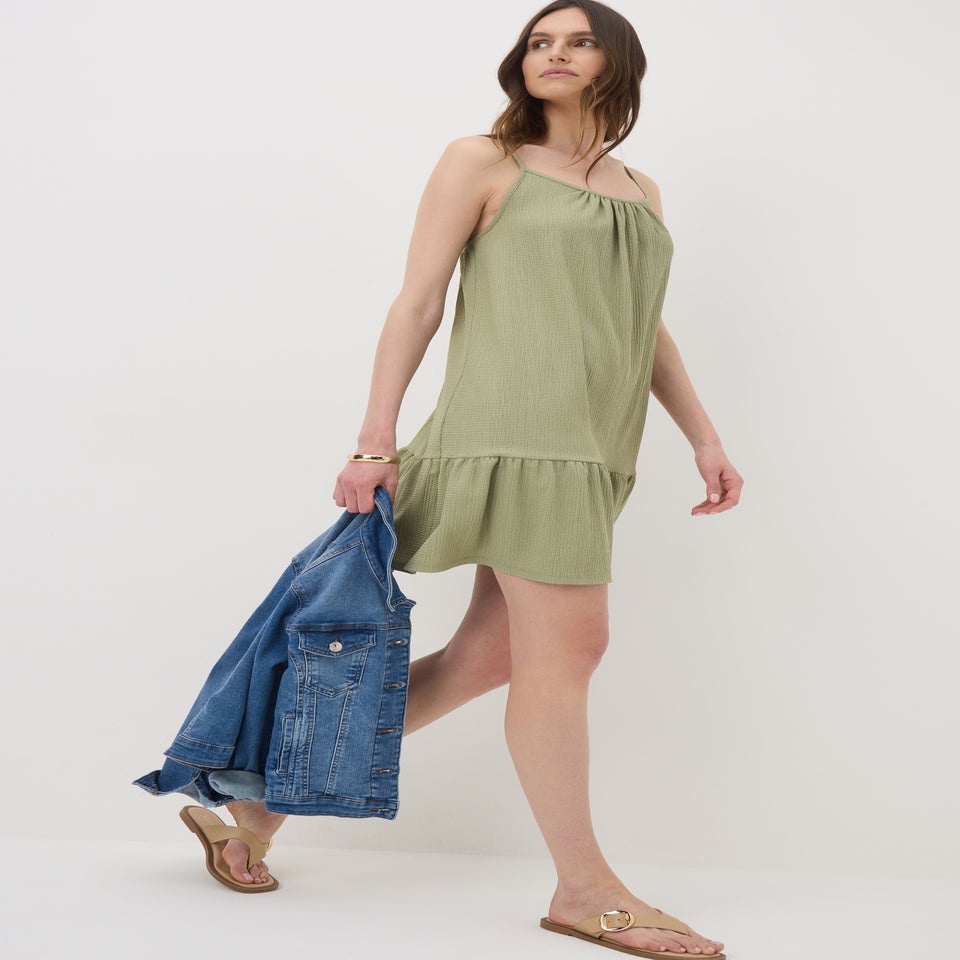 Sage Green Crinkle Mini Cami Dress