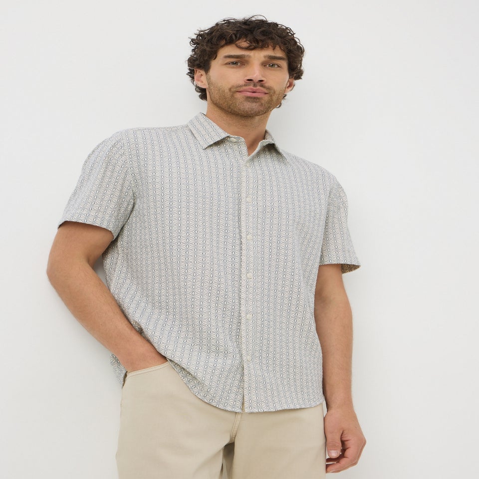 Ecru Textured Mini Geo Print Shirt