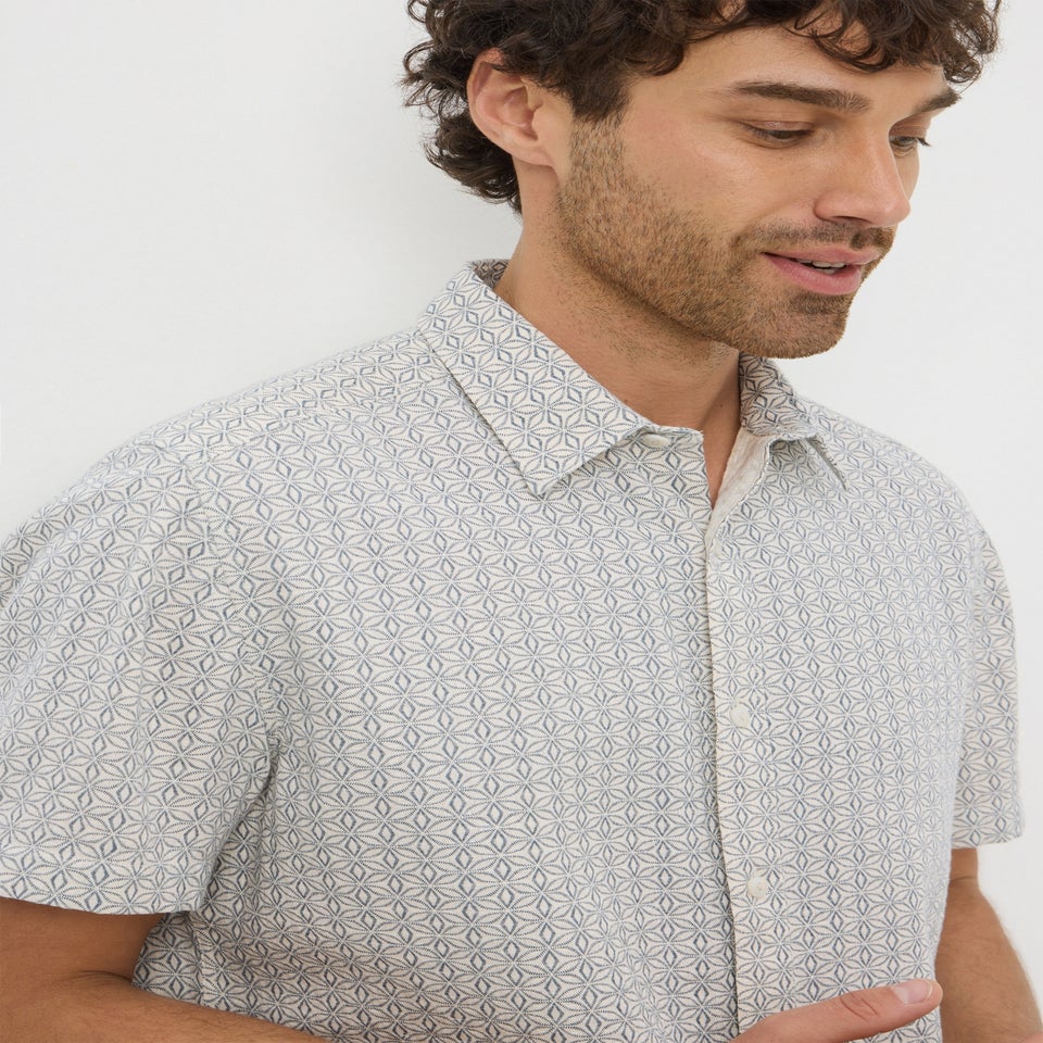 Ecru Textured Mini Geo Print Shirt