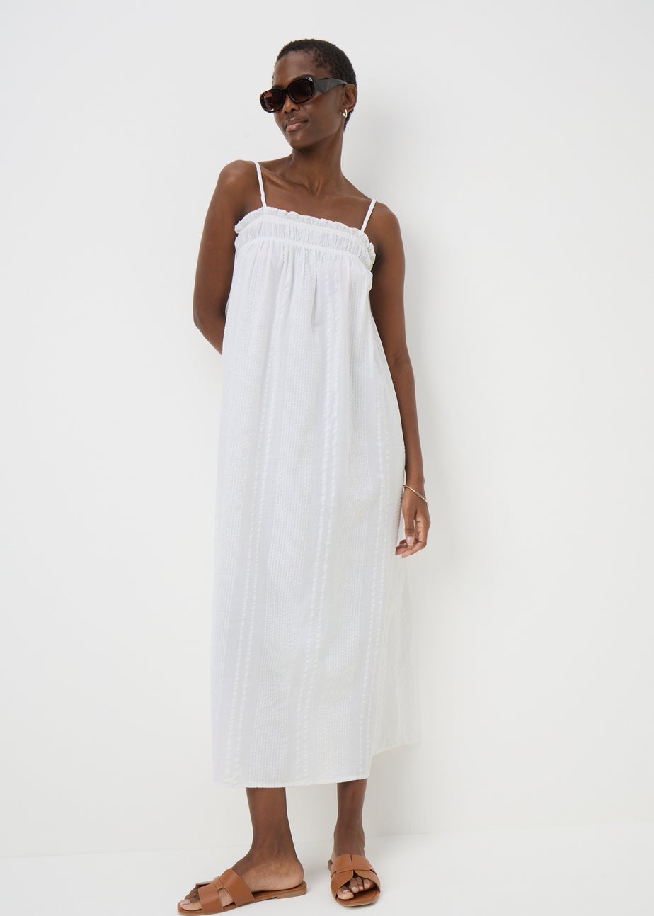 White Cotton Trapeze Maxi Dress