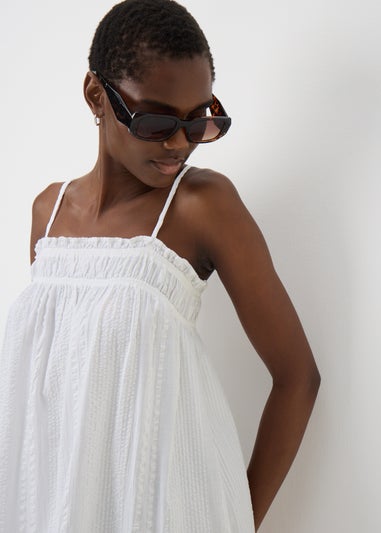 White Cotton Trapeze Maxi Dress