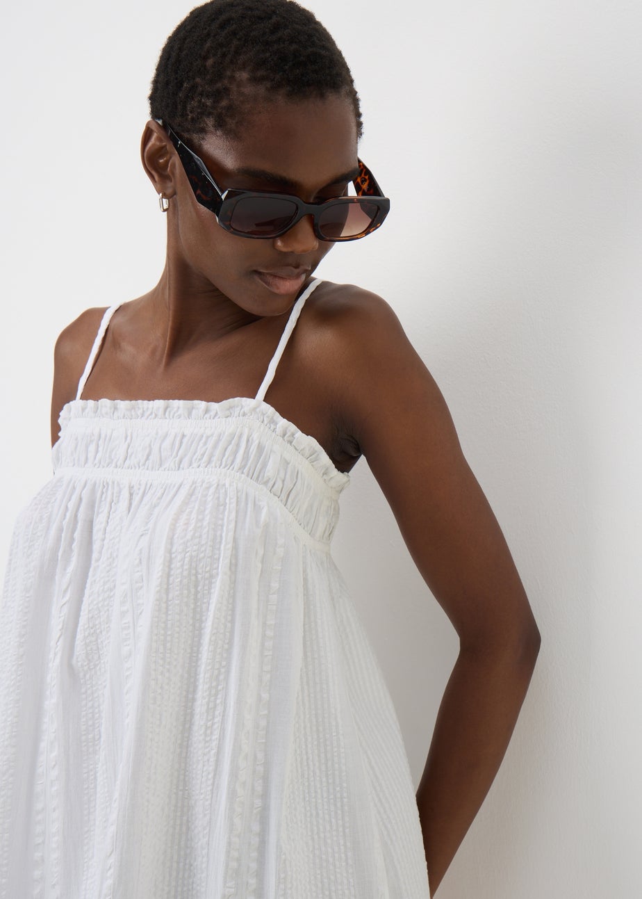 White Cotton Trapeze Maxi Dress